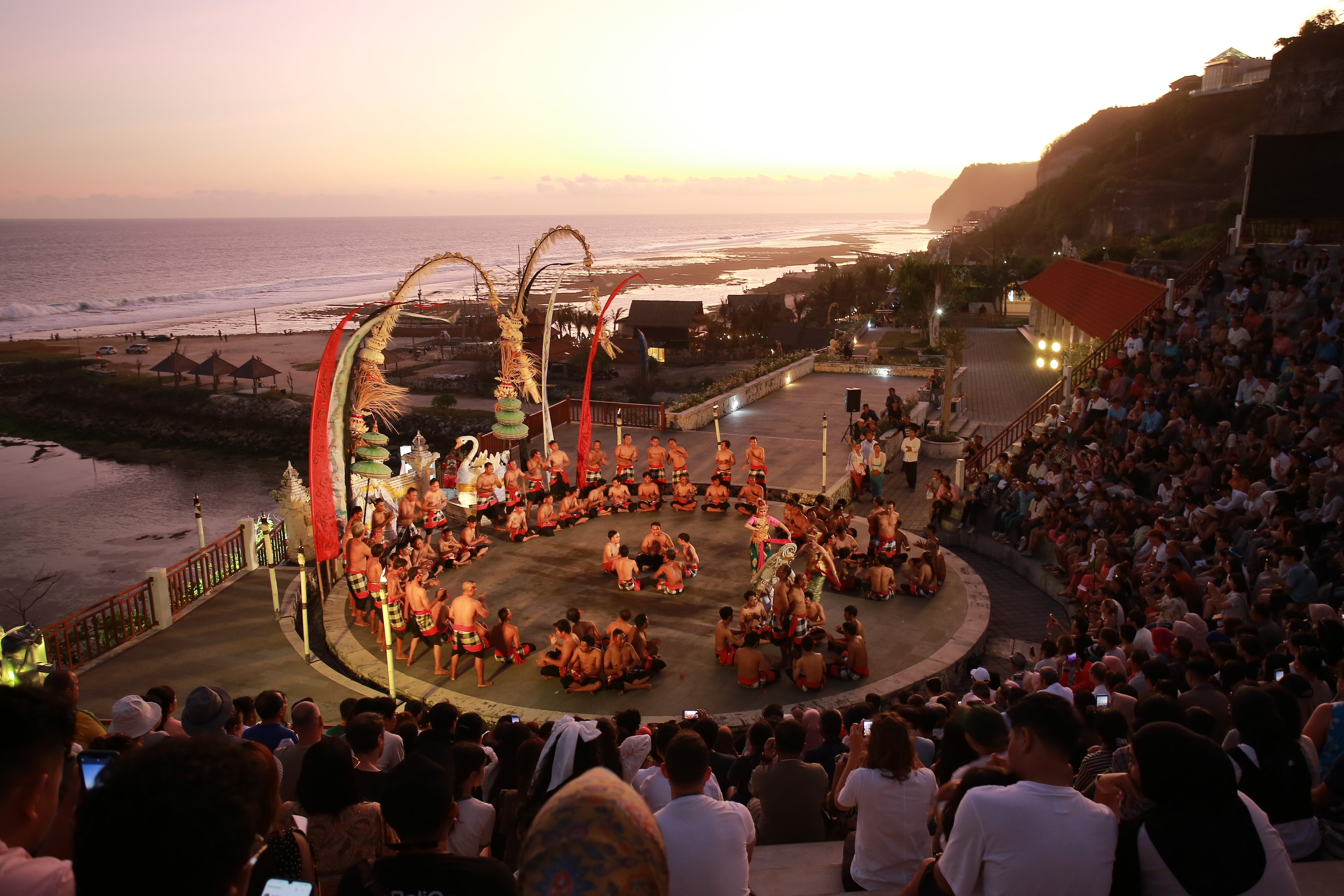 Traditional sunset dance performance in a clifftop amphitheatre by the sea